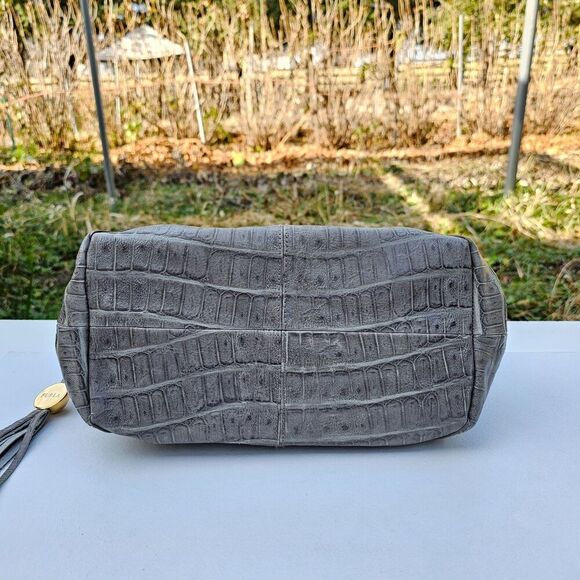FURLA Croc Embossed Grey Genuine Leather Handbag Shoulderbag, Pre-owned - Picture 11 of 12